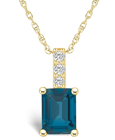 Macy's London Blue Topaz (2 Ct. T.w.) and Diamond Accent Pendant Necklace in 14K Yellow Gold