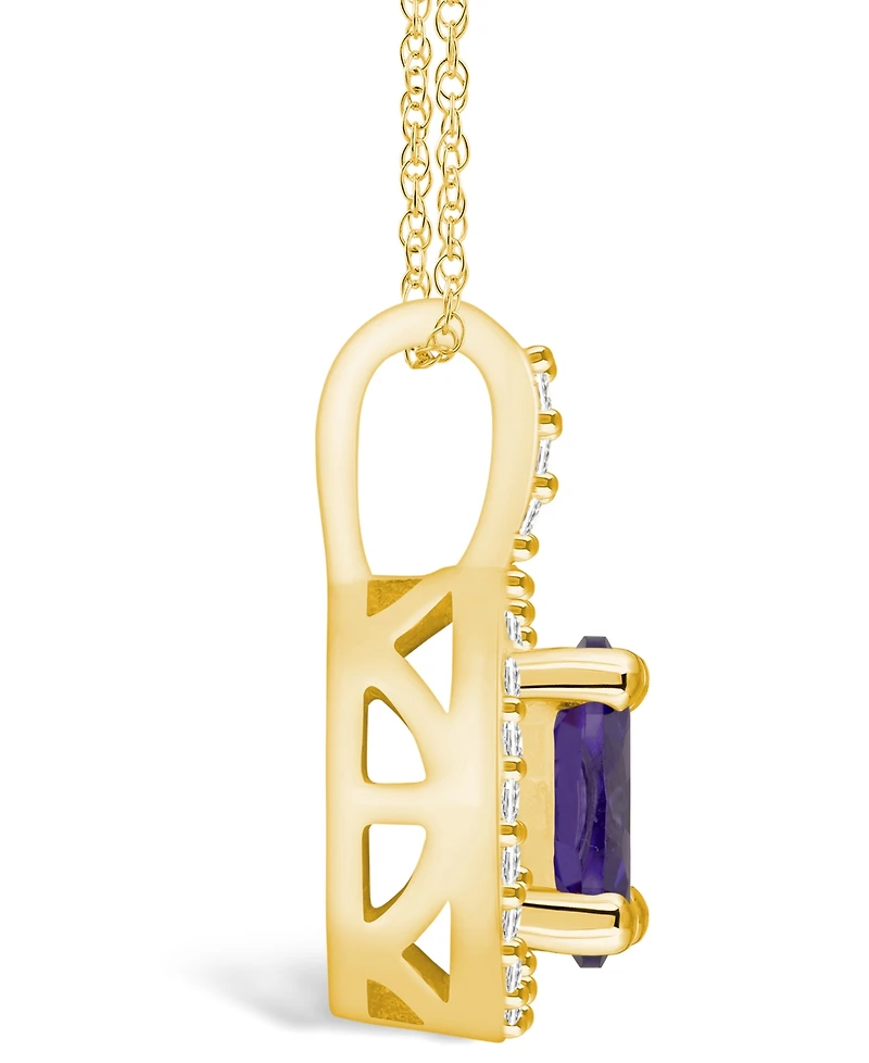 Macy's Amethyst (1-1/5 Ct. T.w.) and Diamond (1/4 Ct. T.w.) Halo Pendant Necklace in 14K Yellow Gold