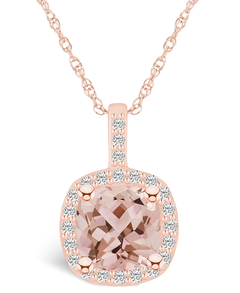 Macy's Morganite (2 Ct. T.w.) and Diamond (1/4 Ct. T.w.) Halo Pendant Necklace in 14K Rose Gold