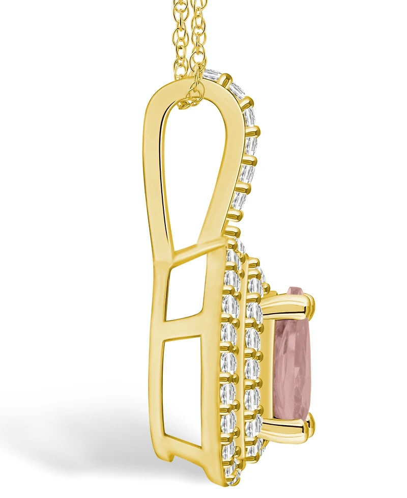 Macy's Morganite (3/4 Ct. T.w.) and Diamond (3/8 Ct. T.w.) Halo Pendant Necklace in 14K Yellow Gold