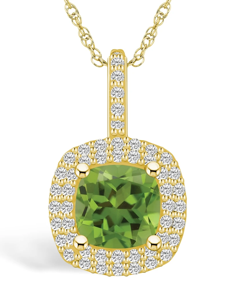 Macy's Peridot (2-3/8 Ct. T.w.) and Diamond (1/2 Ct. T.w.) Halo Pendant Necklace in 14K Yellow Gold