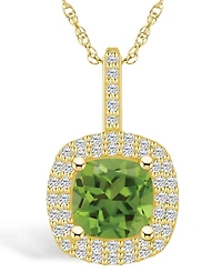 Macy's Peridot (2-3/8 Ct. T.w.) and Diamond (1/2 Ct. T.w.) Halo Pendant Necklace in 14K Yellow Gold