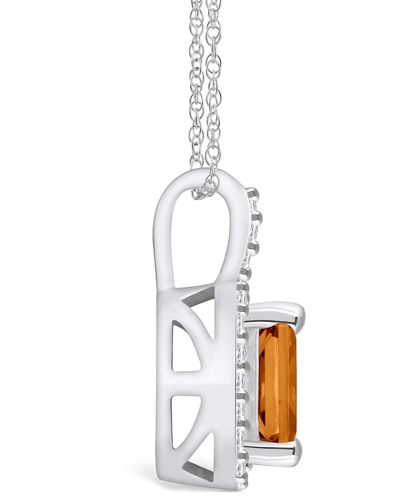 Macy's Citrine (1-5/8 Ct. T.w.) and Diamond (1/4 Ct. T.w.) Halo Pendant Necklace in 14K White Gold