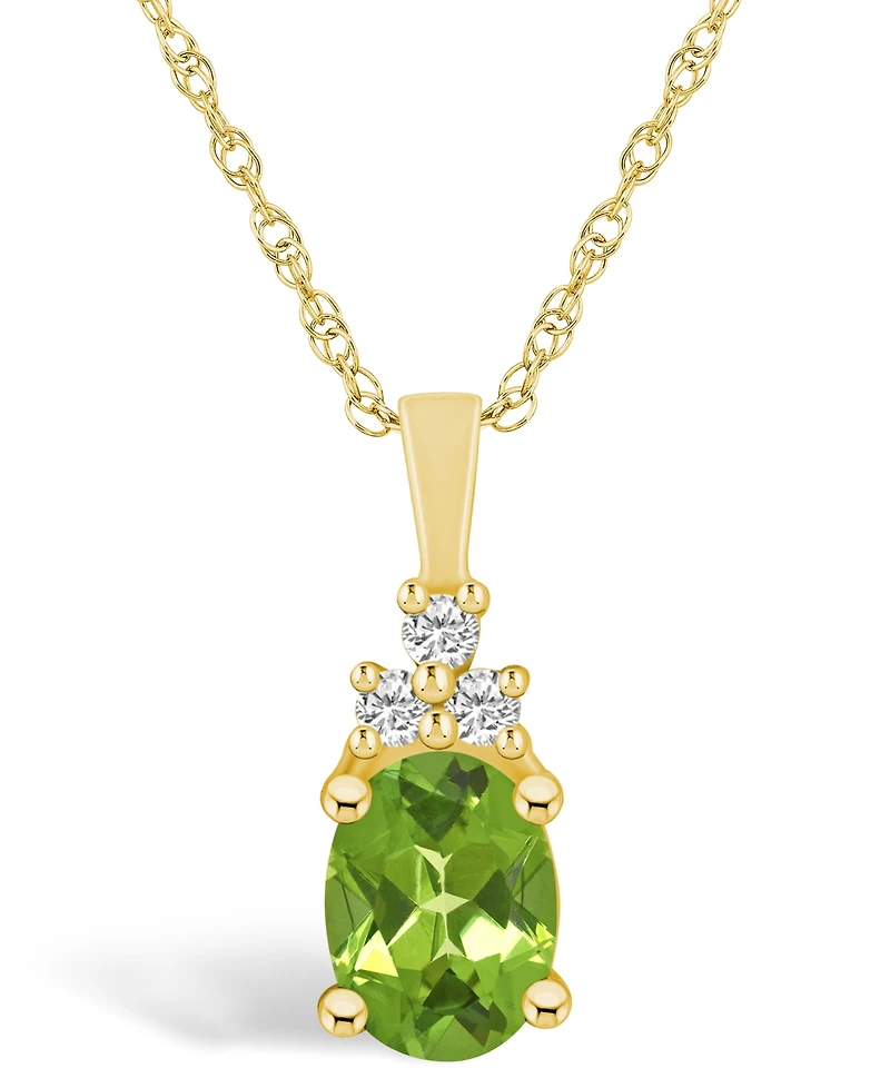 Macy's Peridot (1-1/3 Ct. T.w.) and Diamond (1/10 Ct. T.w.) Pendant Necklace in 14K Yellow Gold