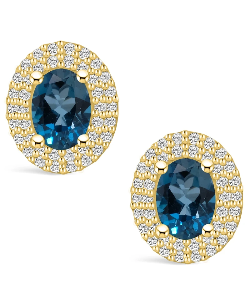 Macy's London Topaz (2 ct. t.w.) and Diamond (1/2 ct. t.w.) Halo Stud Earrings in 14K Yellow Gold