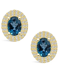 Macy's London Topaz (2 ct. t.w.) and Diamond (1/2 ct. t.w.) Halo Stud Earrings in 14K Yellow Gold