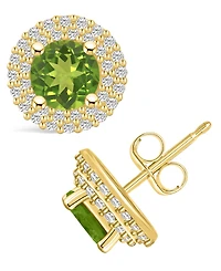 Macy's Peridot (1-7/8 ct. t.w.) and Diamond (1/2 ct. t.w.) Halo Stud Earrings in 14K Yellow Gold