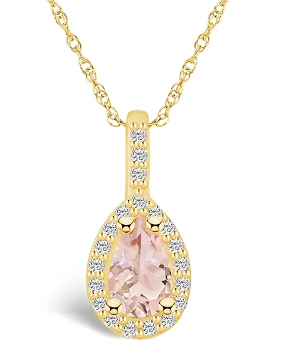Macy's Morganite (3/4 Ct. T.w.) and Diamond (1/5 Ct. T.w.) Halo Pendant Necklace in 14K Yellow Gold