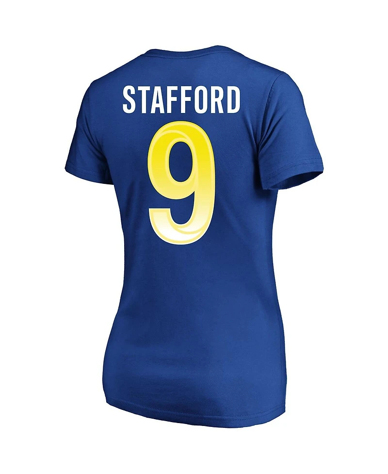 Women's Fanatics Matthew Stafford Royal Los Angeles Rams Super Bowl Lvi Plus Size Name and Number V-Neck T-shirt