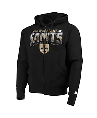 Men's Starter Black New Orleans Saints Throwback Perfect Season Full-Zip Hoodie Jacket