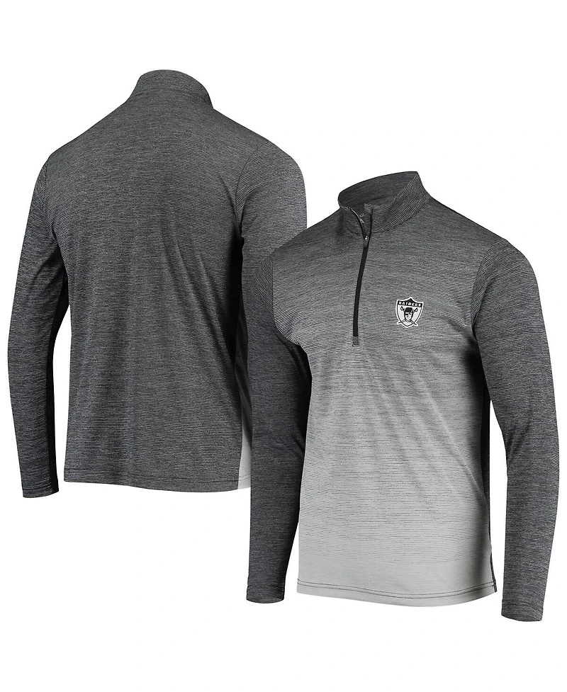 Men's Antigua Black, Heathered Gray Las Vegas Raiders Throwback Cycle Quarter-Zip Jacket