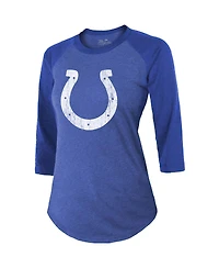 Women's Majestic Threads Jonathan Taylor Royal Indianapolis Colts Player Name and Number Raglan Tri-Blend 3/4-Sleeve T-shirt