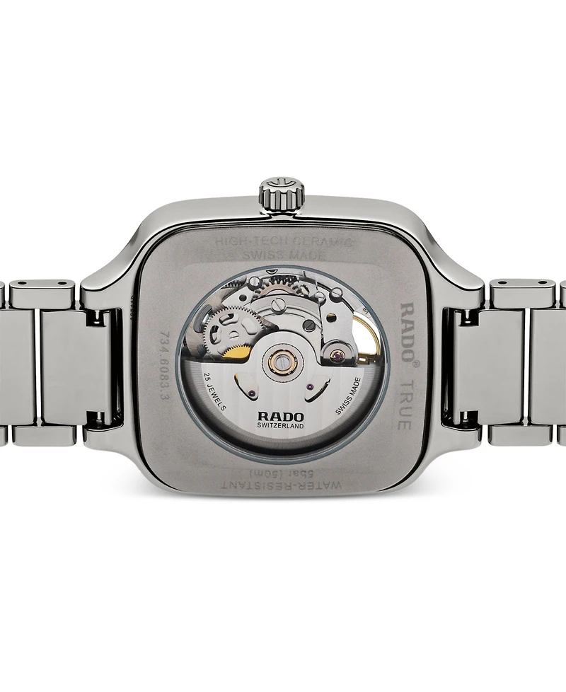 Rado Unisex Swiss Automatic True Square Gray Ceramic Bracelet Watch 38mm