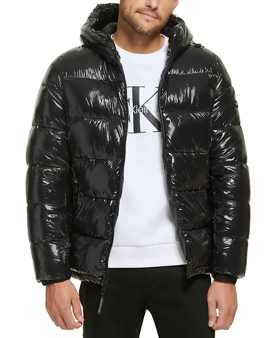Calvin Klein Men's High Shine Hooded Puffer Jacket