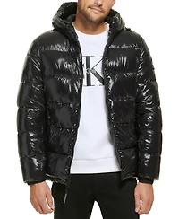 Calvin Klein Men's High Shine Hooded Puffer Jacket