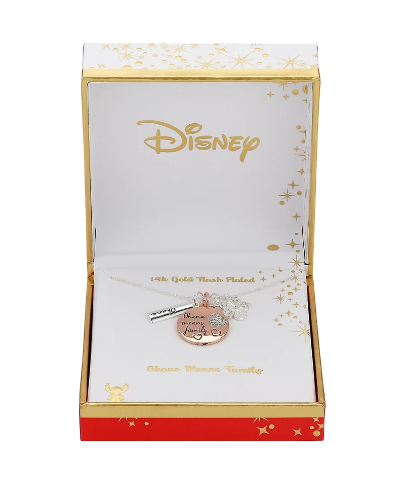 Disney Cubic Zirconia Lilo Stitch Charm Necklace (0.01 ct. t.w.) in 14K Gold Flash Plated