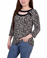Ny Collection Petite 3/4 Sleeve with Combo Bands and Front Cutout Top