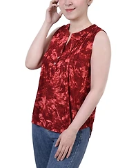 Ny Collection Petite Sleeveless Jacquard Y-neck Top