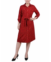 Ny Collection Petite Printed Long Sleeve Roll Tab Shirtdress