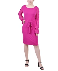 Ny Collection Petite Long Chiffon-Sleeve Knit Dress