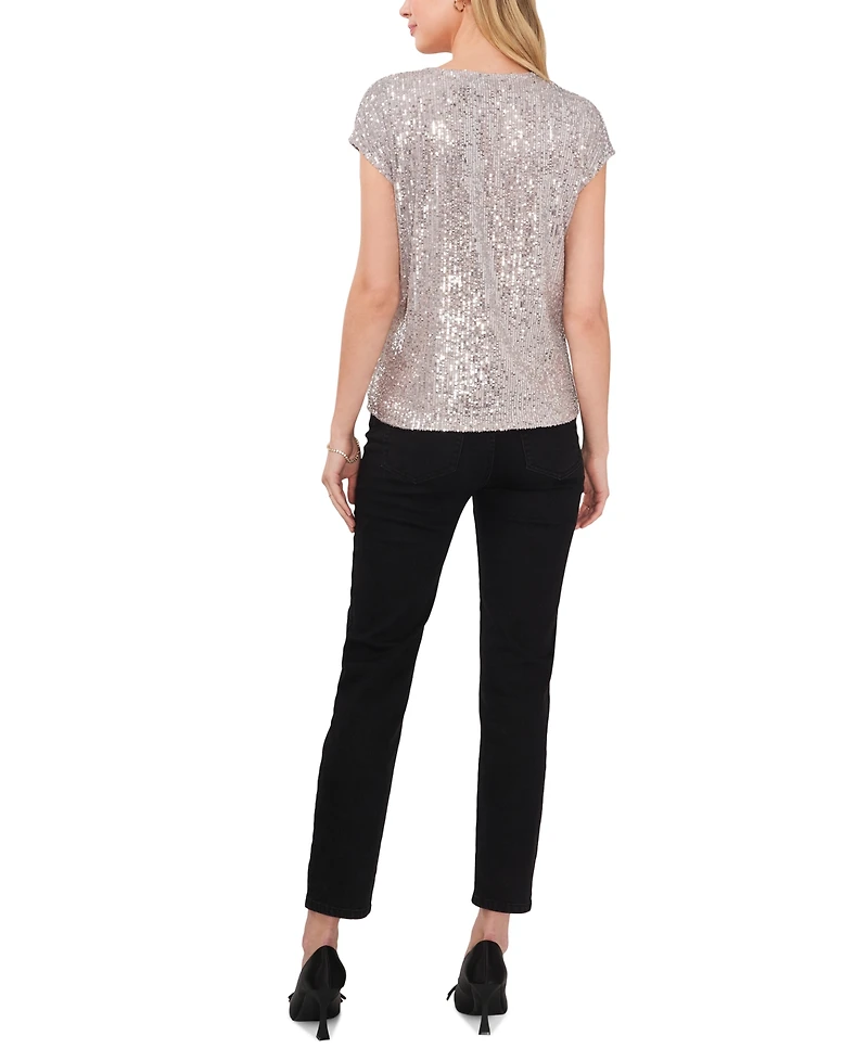 Vince Camuto Women's Sequined Dolman Sleeve V-Neck Blouse