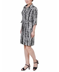 Ny Collection Petite 3/4-Sleeve Printed Shirt Dress