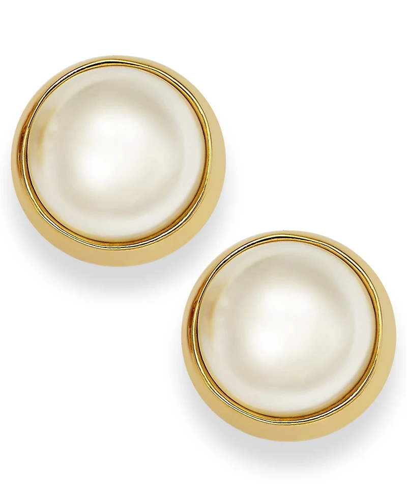 Lauren Ralph Lauren Gold-Tone Bezel Acrylic Pearl Stud Earrings