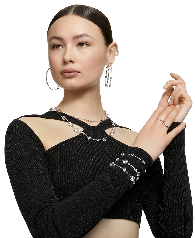 Swarovski Silver-Tone Crystal Station Bangle Bracelet