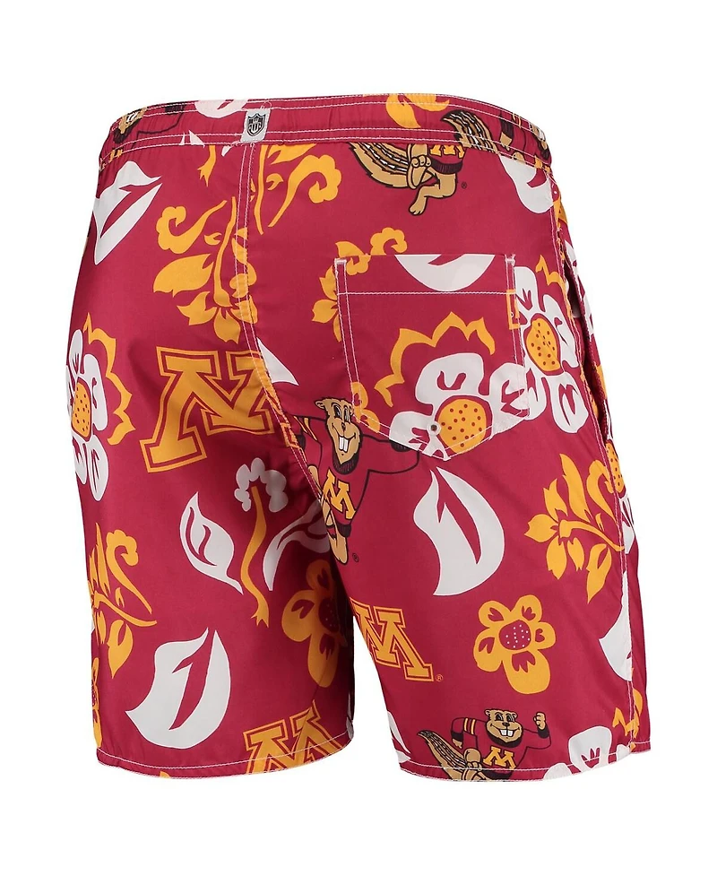 Men's Wes & Willy Maroon Minnesota Golden Gophers Floral Volley Logo Swim Trunks