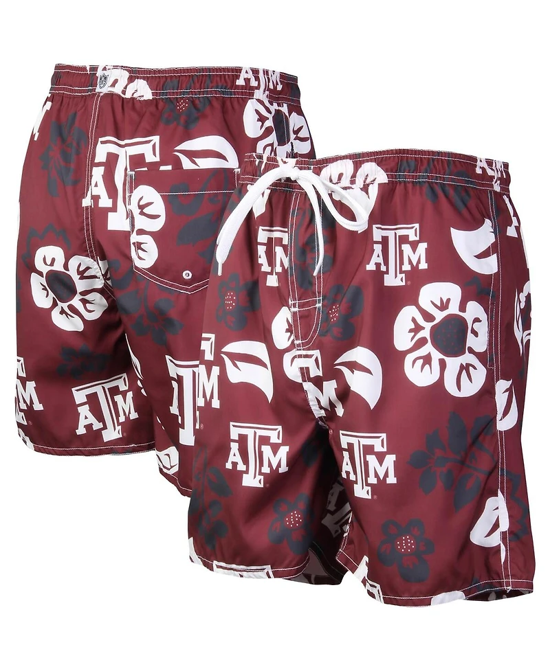 Men's Wes & Willy Maroon Texas A&M Aggies Floral Volley Logo Swim Trunks