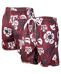 Men's Wes & Willy Maroon Texas A&M Aggies Floral Volley Logo Swim Trunks