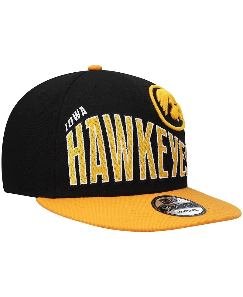Men's New Era Black Iowa Hawkeyes Two-Tone Vintage-Like Wave 9FIFTY Snapback Hat