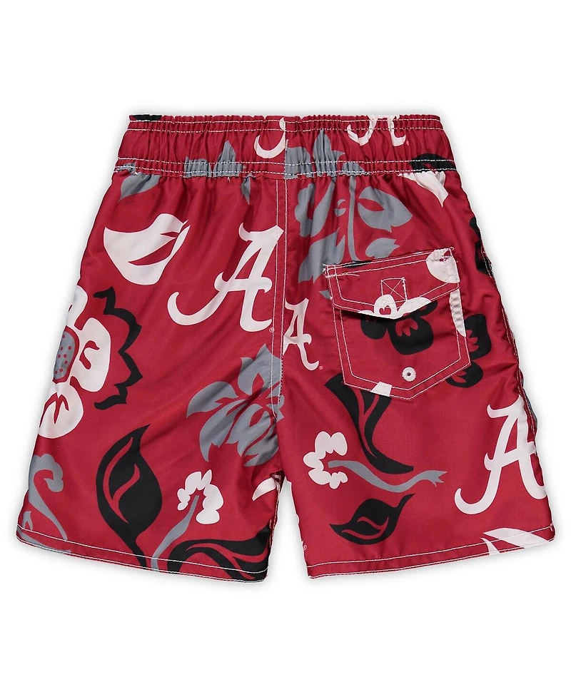 Little Boys and Girls Wes & Willy Crimson Alabama Tide Floral Volley Swim Shorts