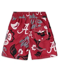 Little Boys and Girls Wes & Willy Crimson Alabama Tide Floral Volley Swim Shorts