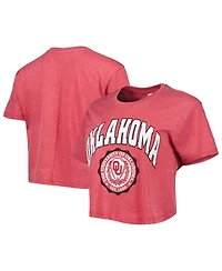 Women's Pressbox Crimson Oklahoma Sooners Edith Vintage-Like Burnout Crop T-shirt
