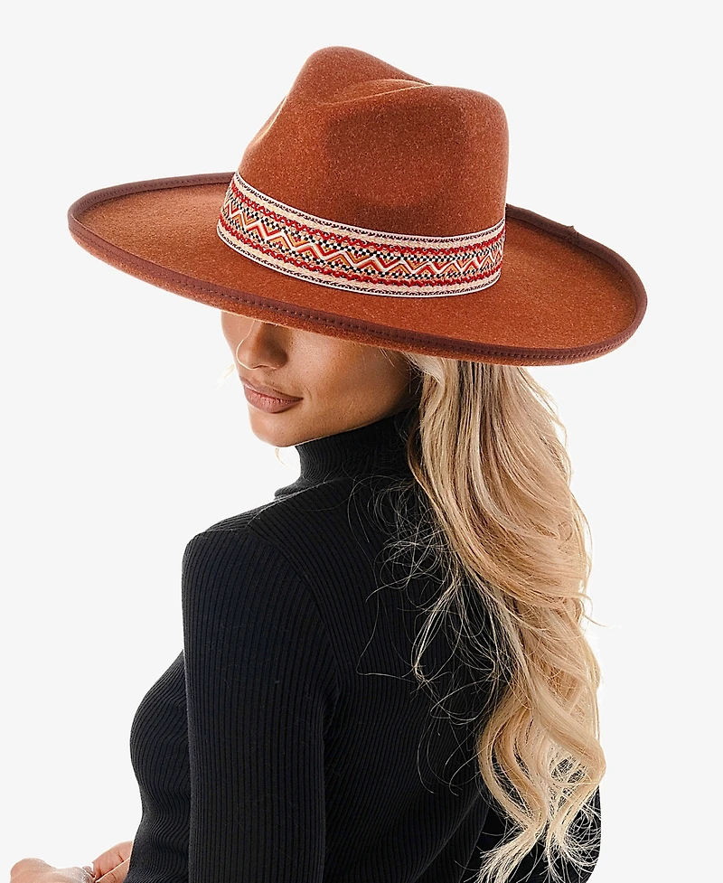 Marcus Adler Women's Chevron Trim Wool Blend Panama Hat