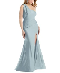 Cynthia & Sahar Women's Cascading Bow One-Shoulder Stretch Satin Mermaid Dress with Slight Train