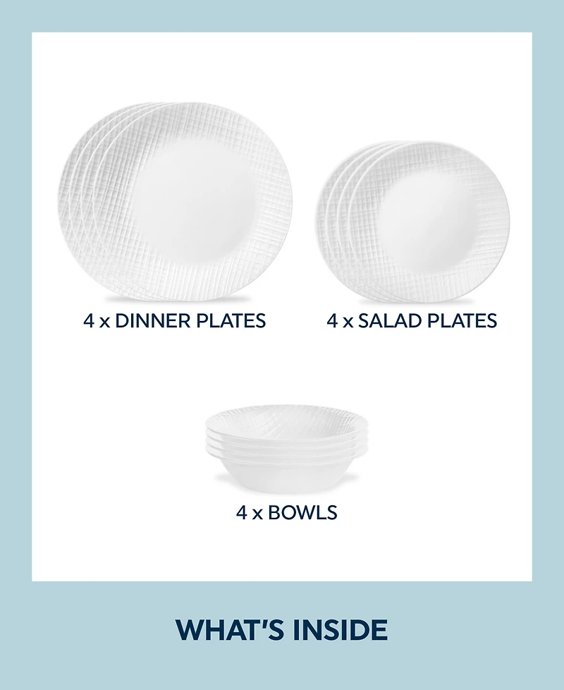 Corelle Embossed Linen Weave 12 Pc. Dinnerware Set, Service for 4