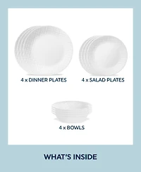 Corelle Embossed Linen Weave 12 Pc. Dinnerware Set, Service for 4