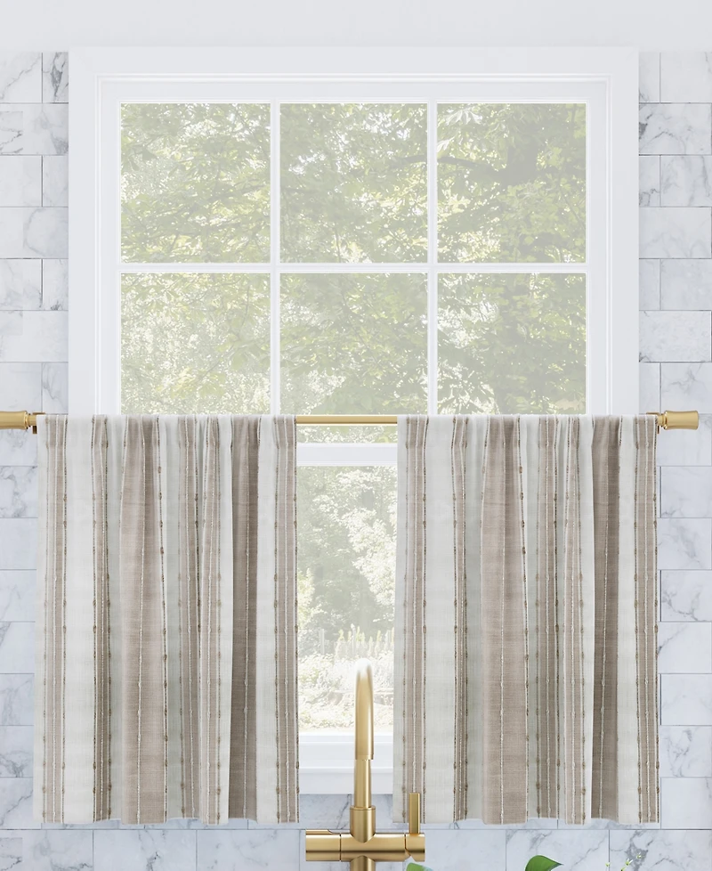 Slub Texture Stripe Cotton Cafe Curtain Pair