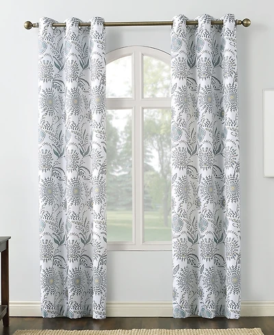 Janelle Medallion Floral Semi-Sheer Grommet Curtain Panel