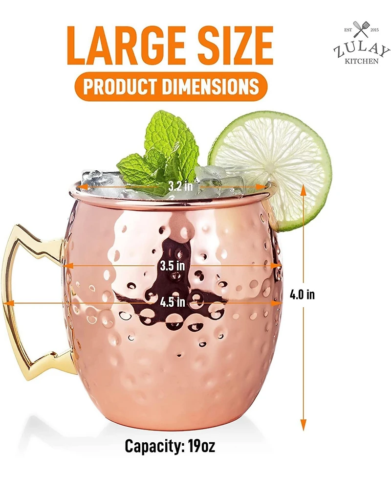 Zulay Kitchen Copper Mugs Moscow Mule Set Of 4 - 16oz
