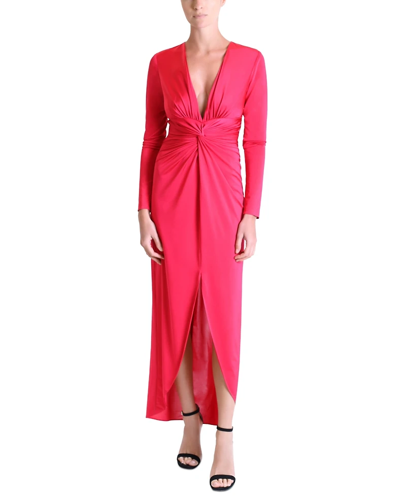 julia jordan Women's Plunge V-Neck Draped Maxi Dress