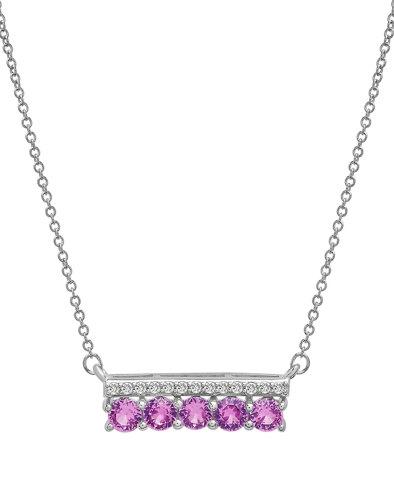 Amethyst (3/4 ct. t.w.) & Diamond (1/10 ct. t.w.) Bar 17" Pendant Necklace in Sterling Silver (Also in Lab-grown White Sapphire, Lab-grown Pink Sapphi