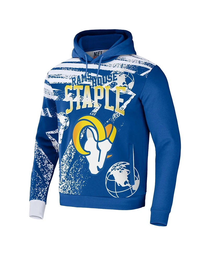 Men's Nfl X Staple Royal Los Angeles Rams Team Slogan All Over Print Pullover Hoodie