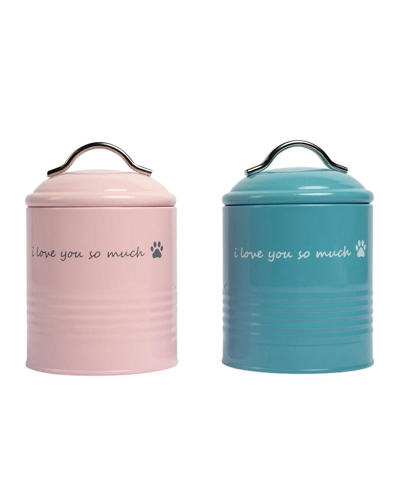 "I Love You So Much" Dog Treat Canister Gift Set – Airtight & Stylish Storage, Durable, Non-Toxic Material (Pink and Blue)