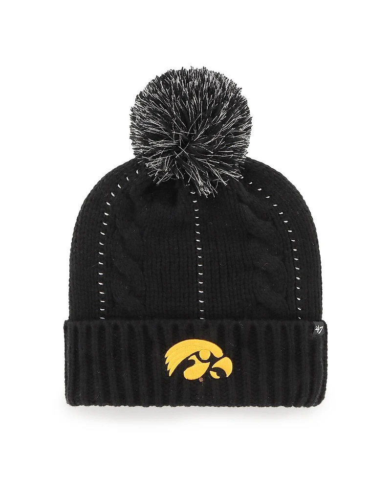 Women's '47 Black Iowa Hawkeyes Bauble Cuffed Knit Hat with Pom