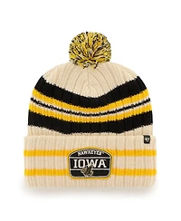 Men's '47 Natural Iowa Hawkeyes Hone Patch Cuffed Knit Hat with Pom