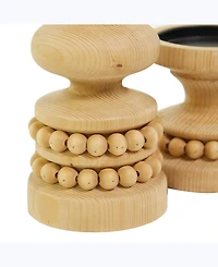 Wood Traditional 2 Piece Beaded Candle Holder Set