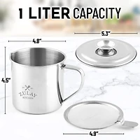 Stainless Steel Bacon Grease Container With Strainer, Lid & Handle